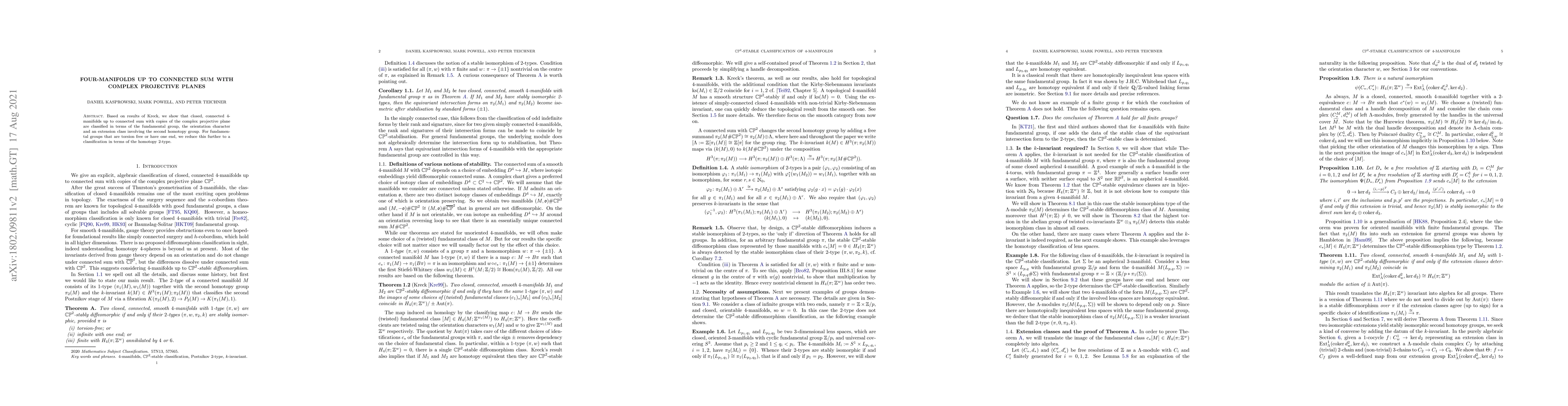 Thumbnail for Four-manifolds up to connected sum with complex projective planes