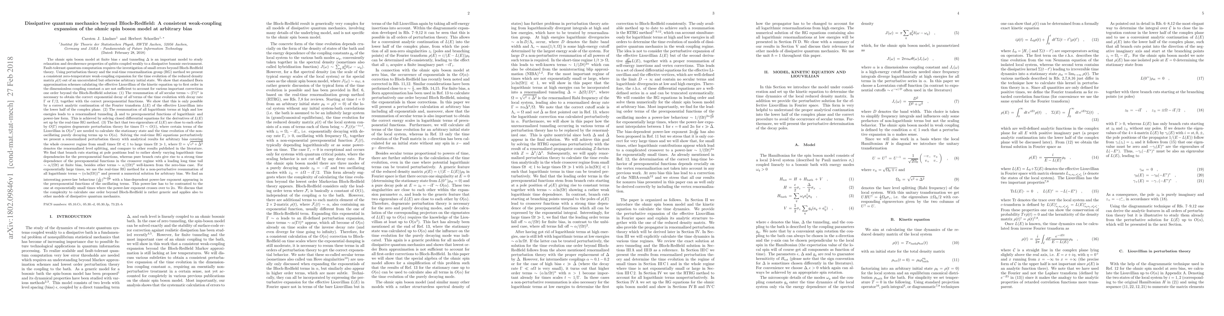 Thumbnail for Dissipative quantum mechanics beyond Bloch-Redfield: A consistent
  weak-coupling expansion of the ohmic spin boson model at arbitrary bias