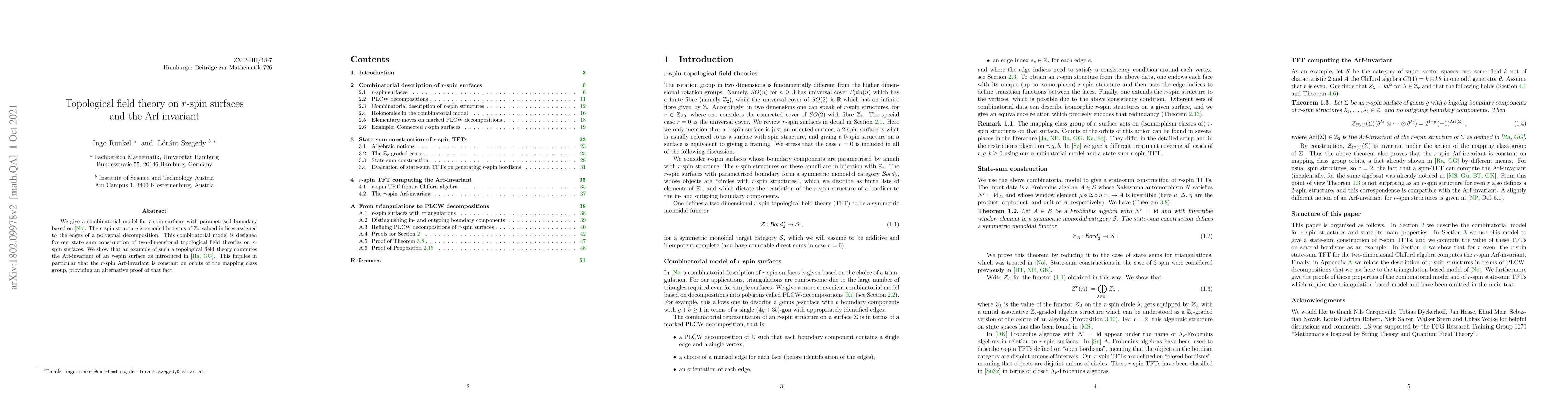 Thumbnail for Topological field theory on r-spin surfaces and the Arf invariant