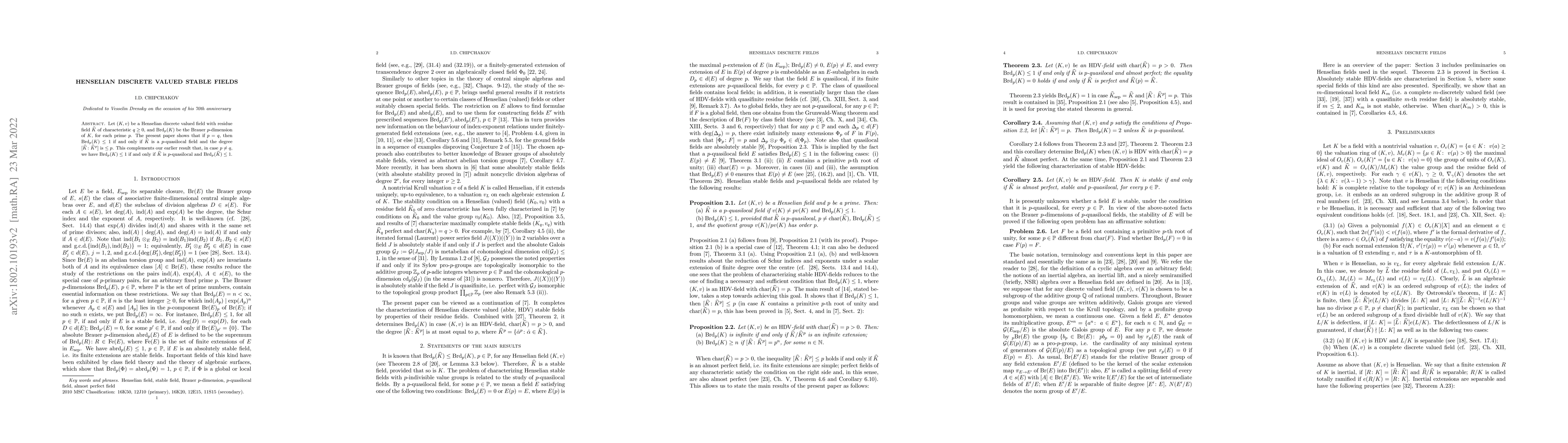 Thumbnail for Henselian discrete valued stable fields