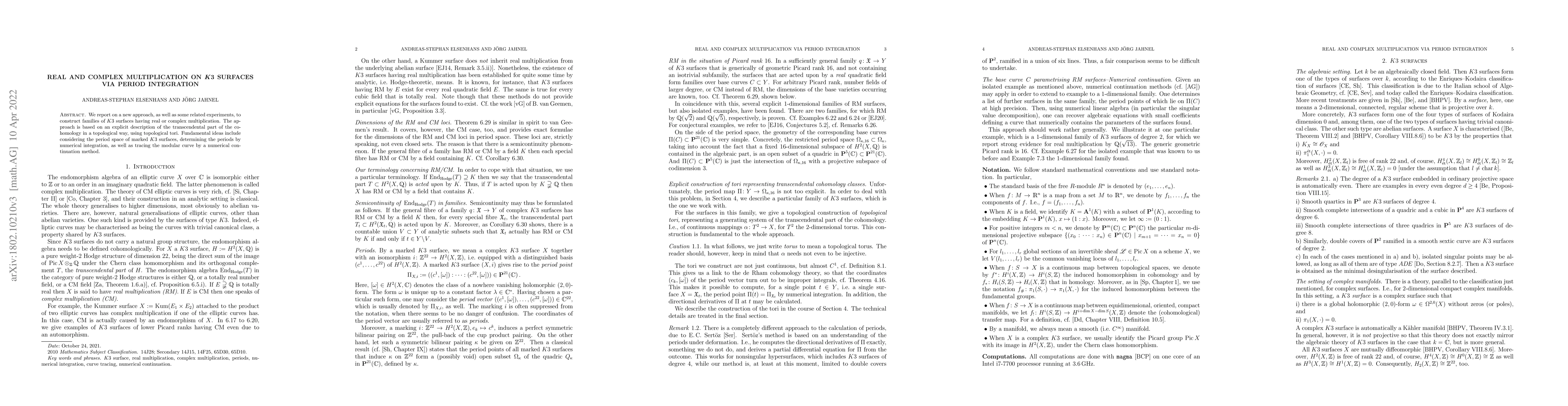 Thumbnail for Real and complex multiplication on K3 surfaces via period integration