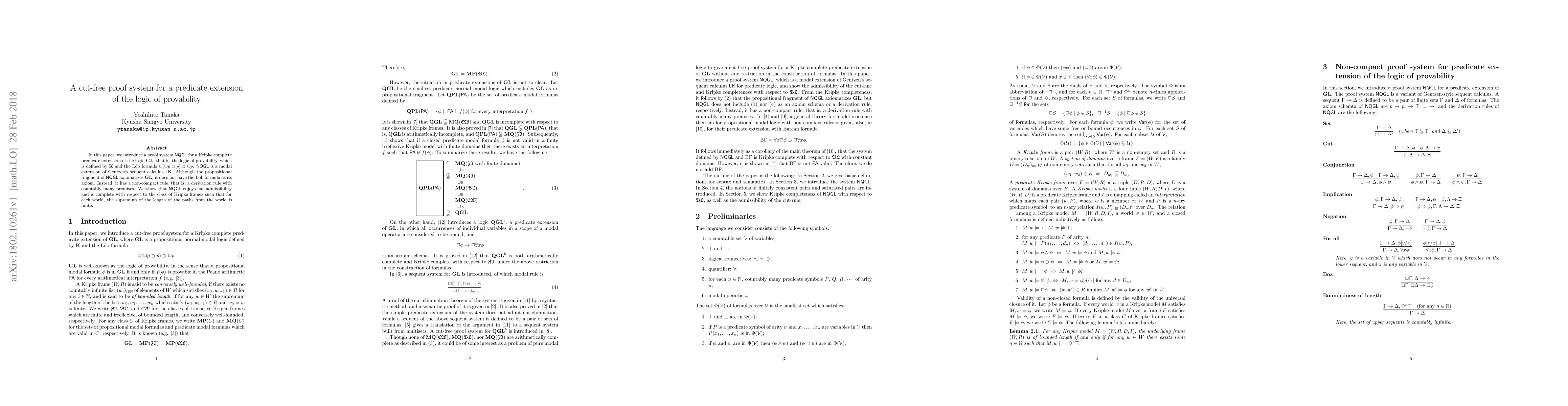 Thumbnail for A cut-free proof system for a predicate extension of the logic of
  provability