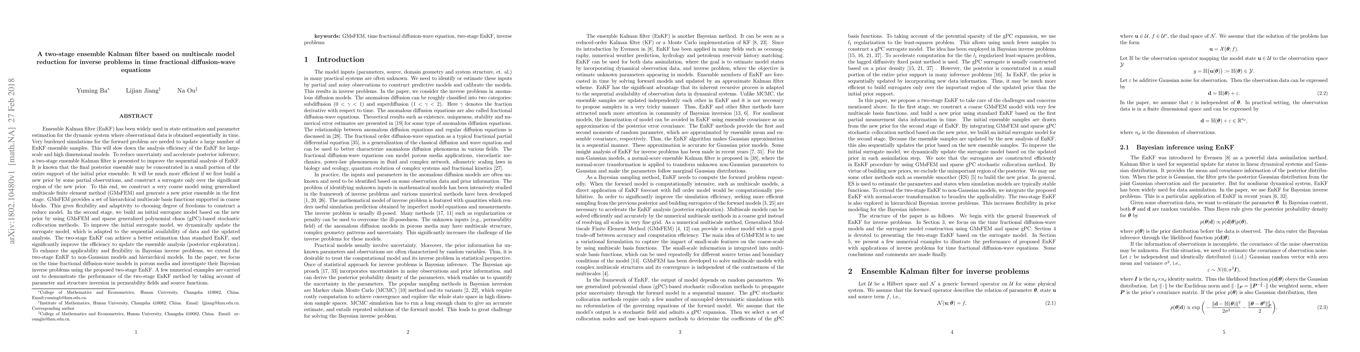 Thumbnail for A two-stage ensemble Kalman filter based on multiscale model reduction
  for inverse problems in time fractional diffusion-wave equations