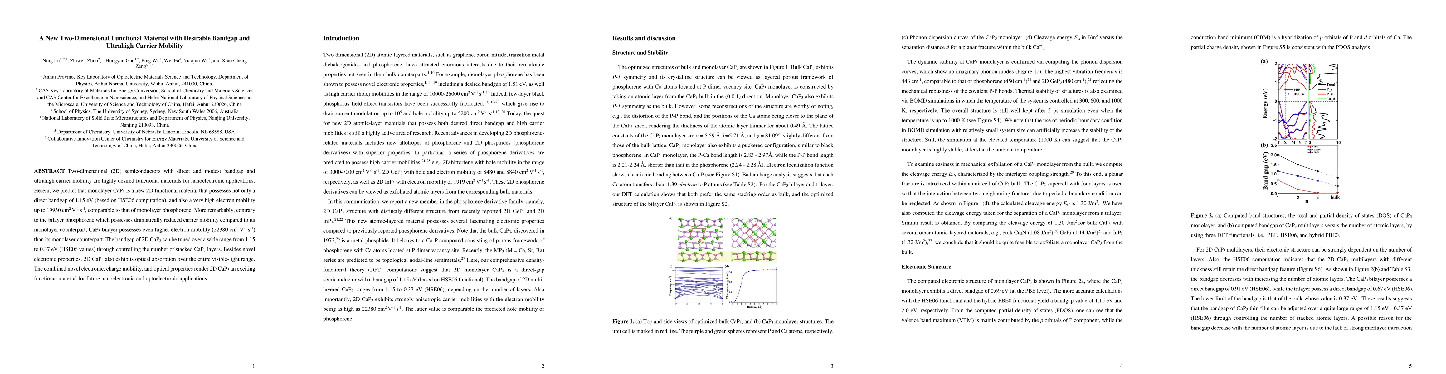 Thumbnail for A New Two-Dimensional Functional Material with Desirable Bandgap and
  Ultrahigh Carrier Mobility