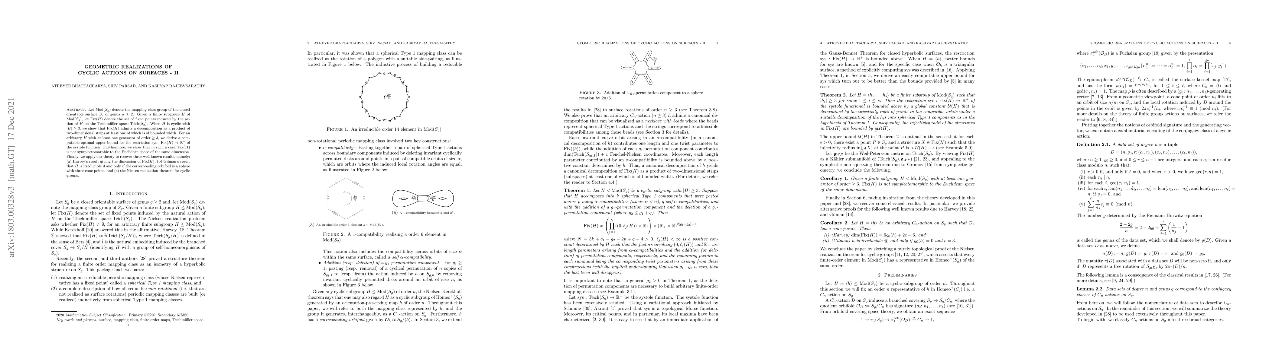 Thumbnail for Geometric realizations of cyclic actions on surfaces -- II