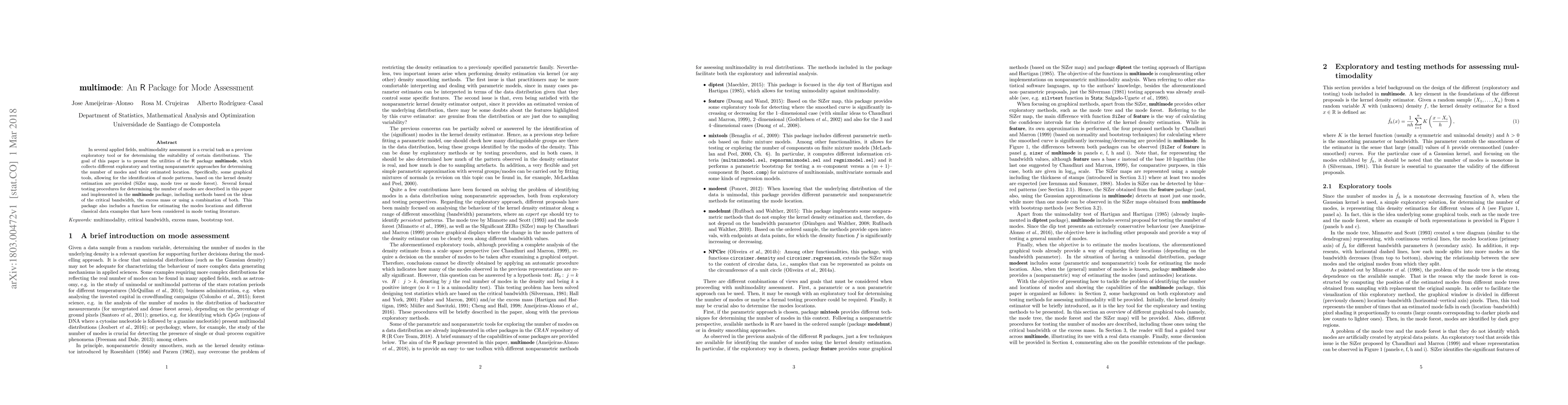 Thumbnail for Multimode: An R Package for Mode Assessment