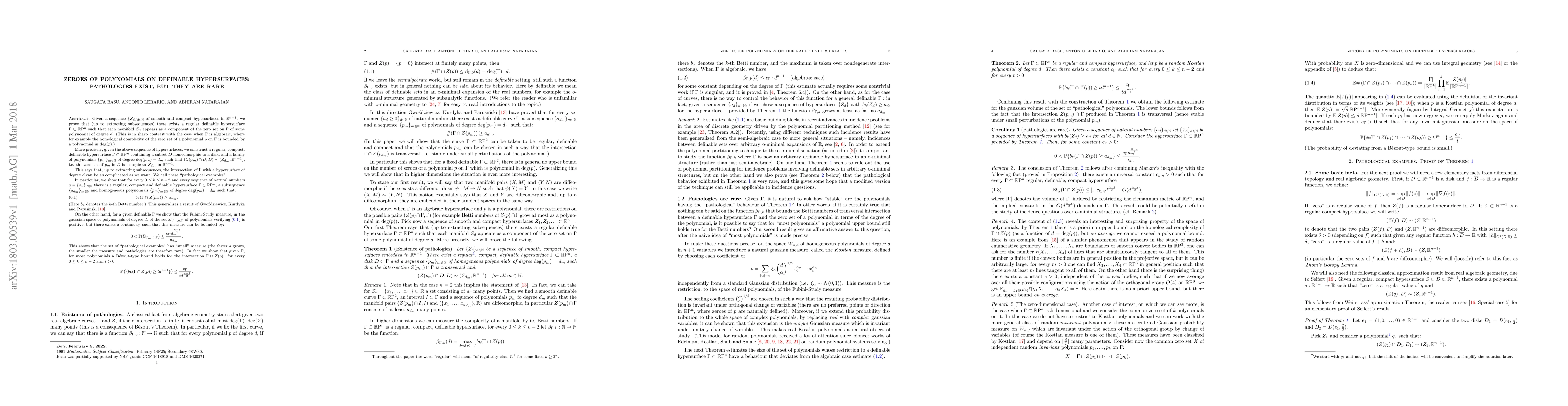 Thumbnail for Zeroes of polynomials on definable hypersurfaces: pathologies exist, but
  they are rare