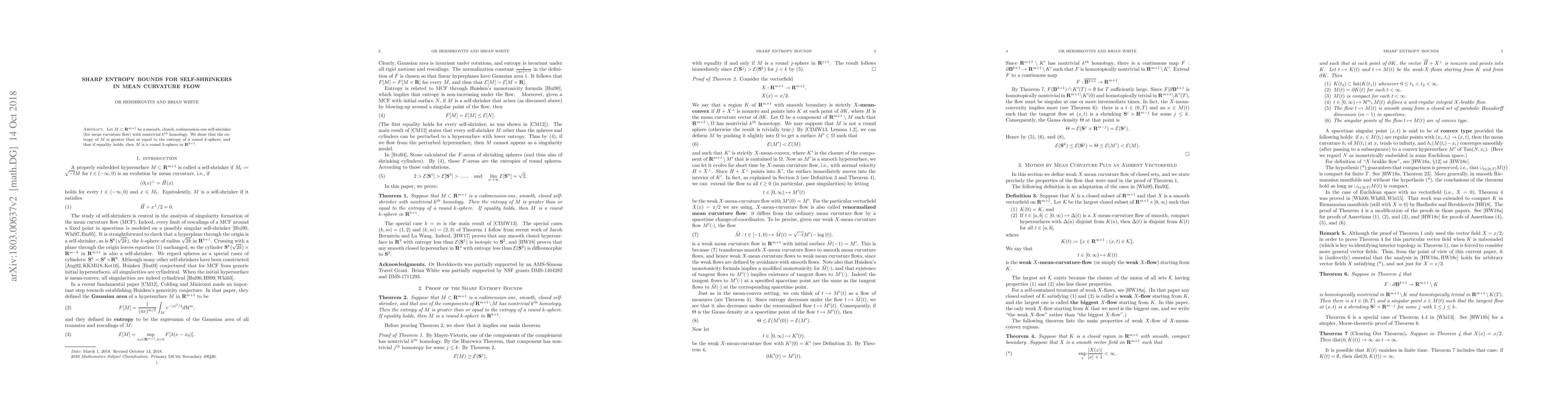 Thumbnail for Sharp Entropy Bounds for Self-Shrinkers in Mean Curvature Flow
