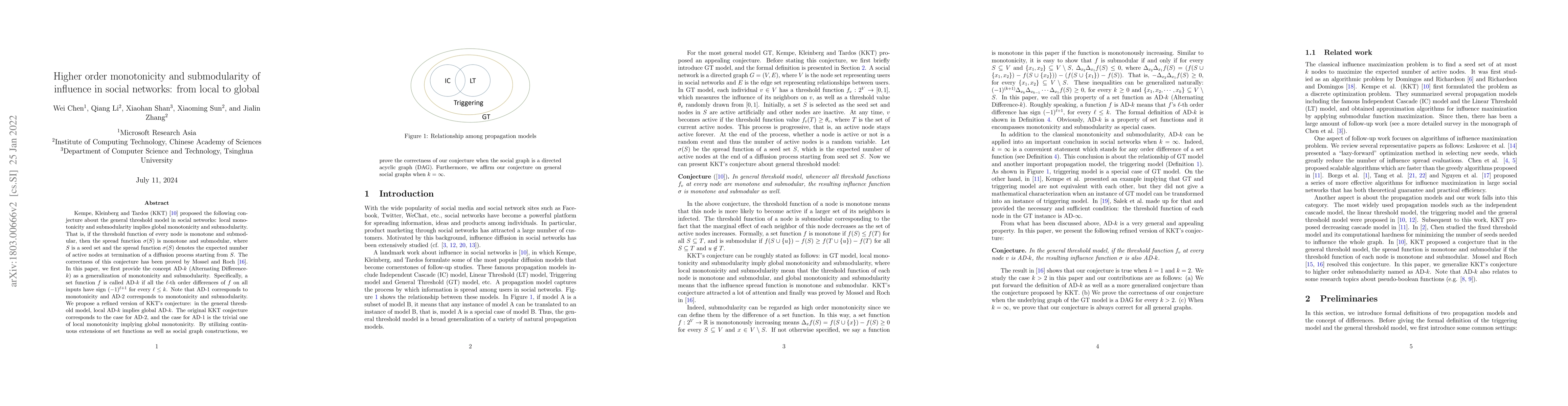 Thumbnail for Higher order monotonicity and submodularity of influence in social
  networks: from local to global