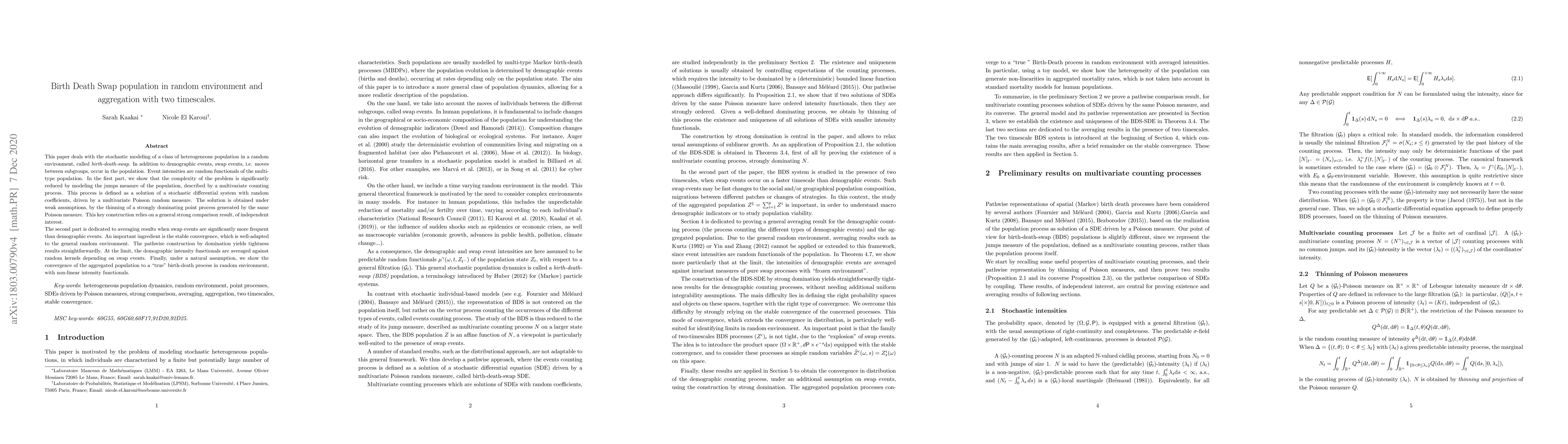 Thumbnail for Birth Death Swap population in random environment and aggregation with
  two timescales