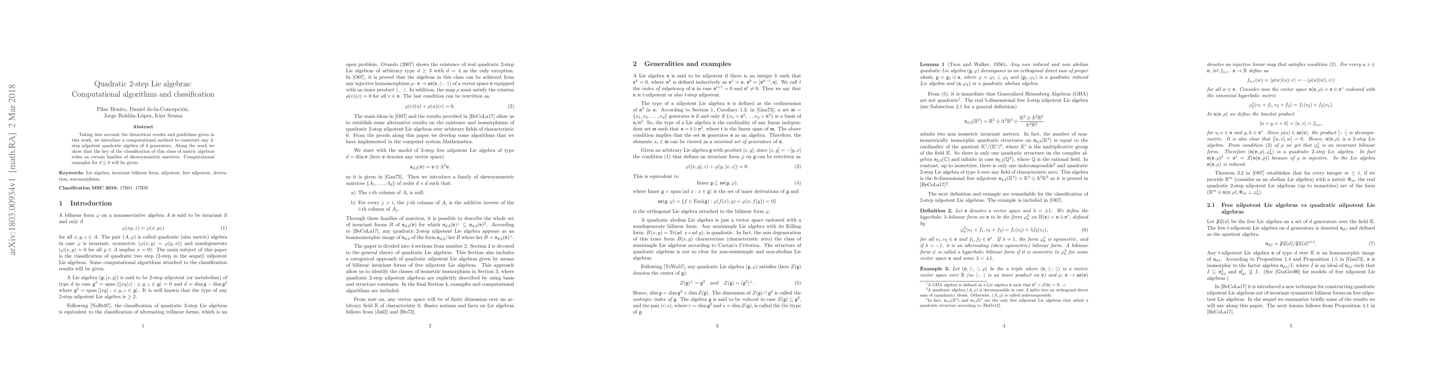 Thumbnail for Quadratic 2-step Lie algebras: Computational algorithms and
  classification