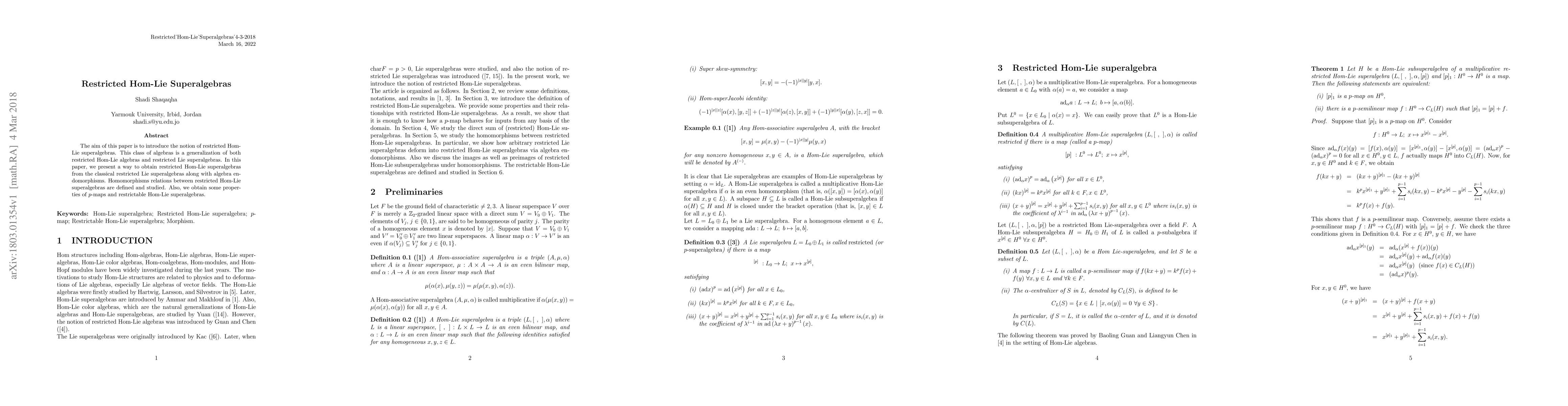 Thumbnail for Restricted Hom-Lie Superalgebras
