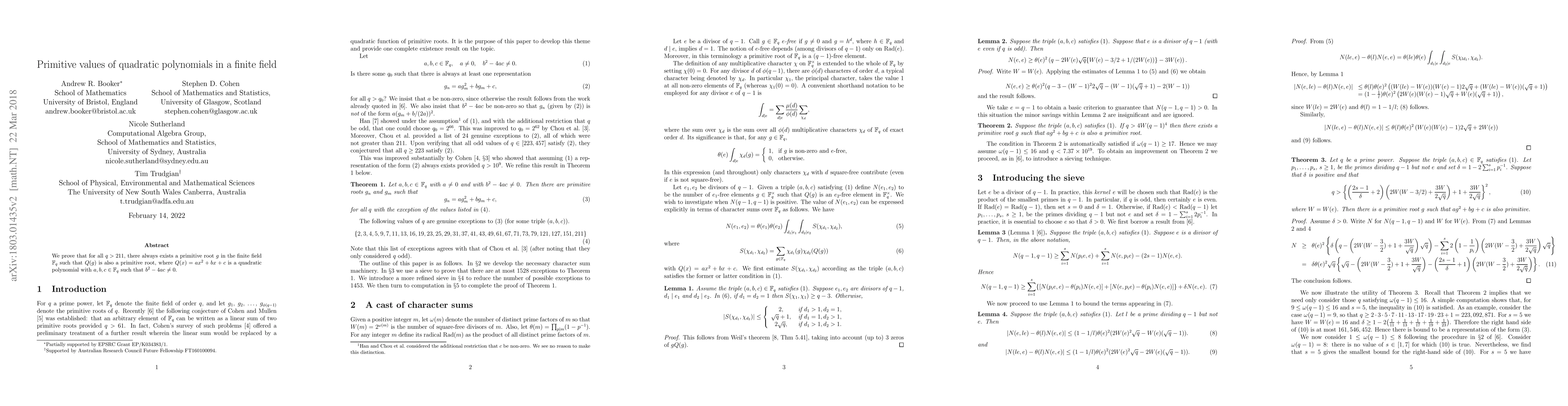 Thumbnail for Primitive values of quadratic polynomials in a finite field