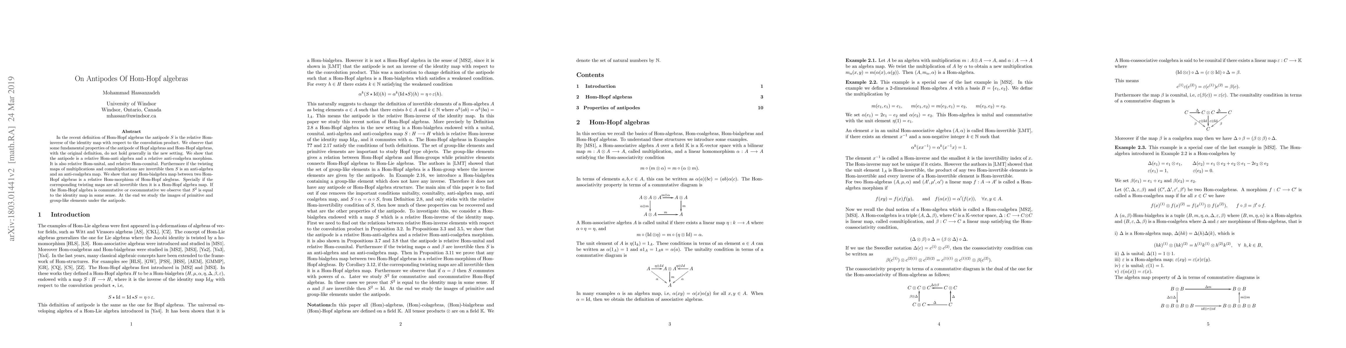 Thumbnail for On Antipodes Of Hom-Hopf algebras