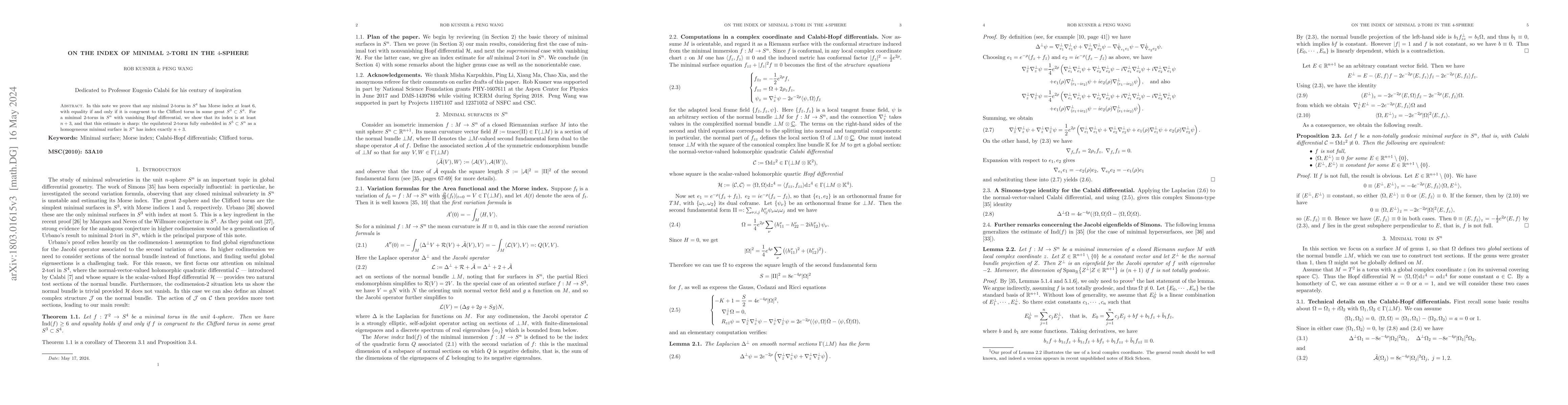 Thumbnail for On the index of minimal 2-tori in the 4-sphere