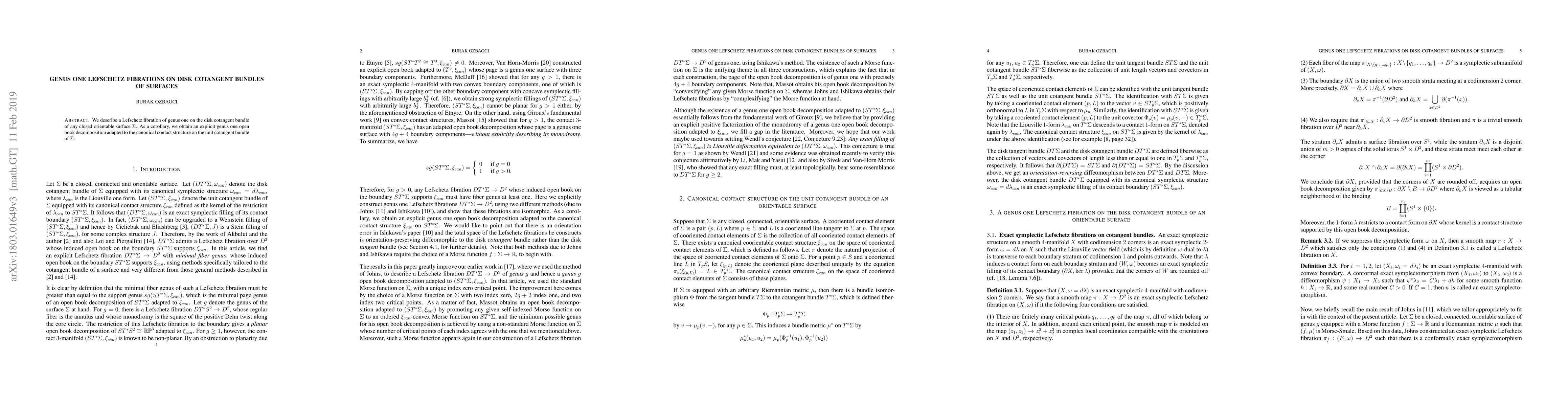 Thumbnail for Genus one Lefschetz fibrations on disk cotangent bundles of surfaces