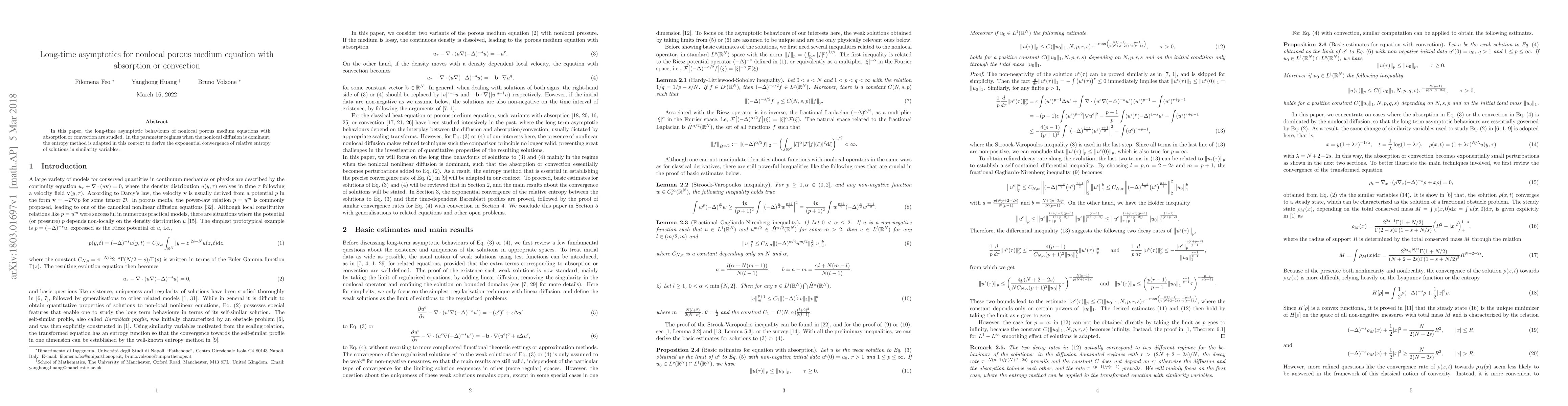 Thumbnail for Long-time asymptotics for nonlocal porous medium equation with
  absorption or convection