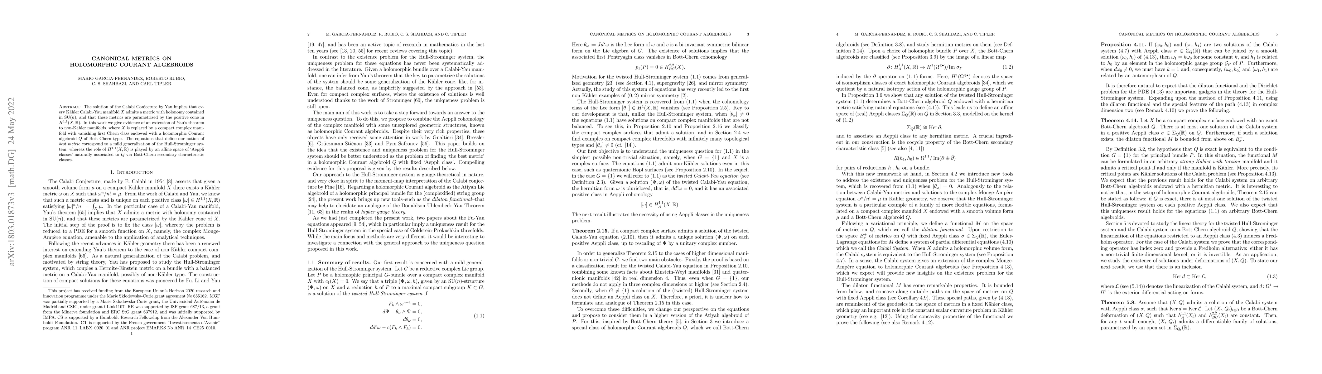 Thumbnail for Canonical metrics on holomorphic Courant algebroids