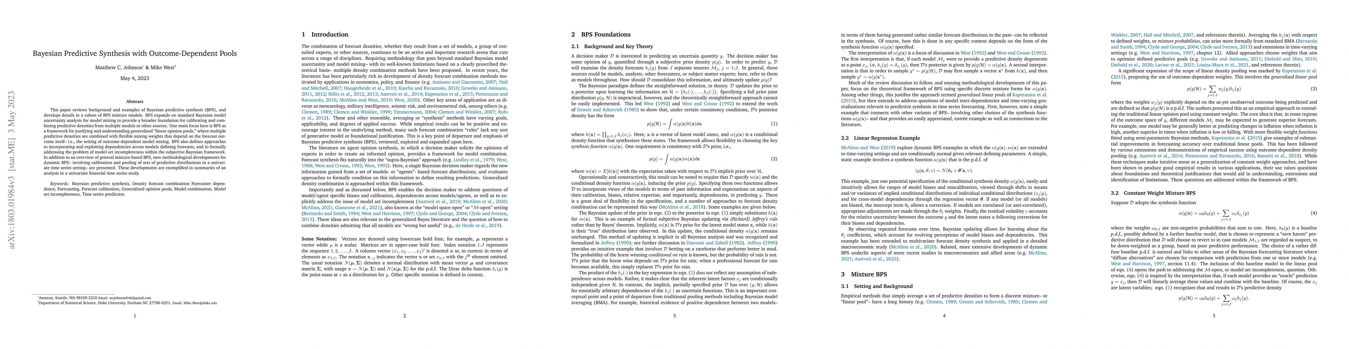 Thumbnail for Bayesian Predictive Synthesis with Outcome-Dependent Pools