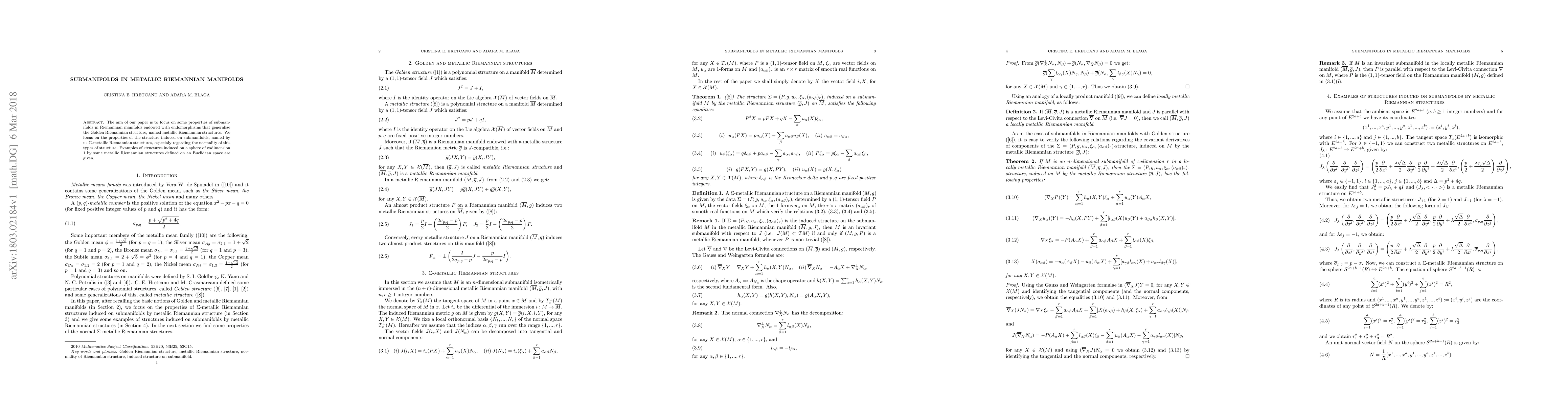 Thumbnail for Submanifolds in metallic Riemannian manifolds