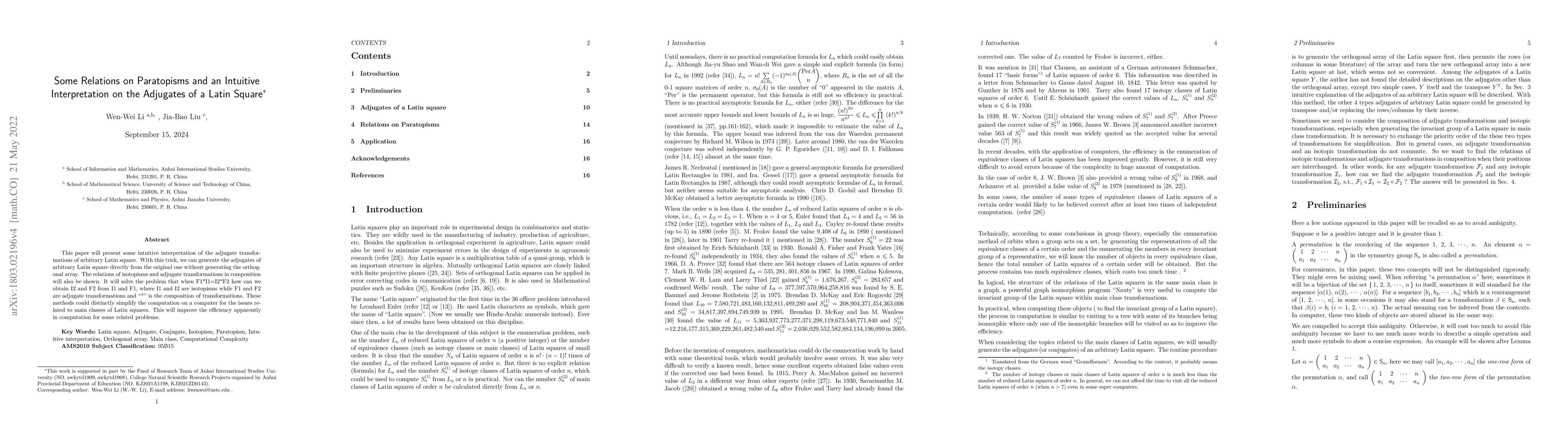 Thumbnail for Some Relations on Paratopisms and An Intuitive Interpretation on the
  Adjugates of a Latin Square