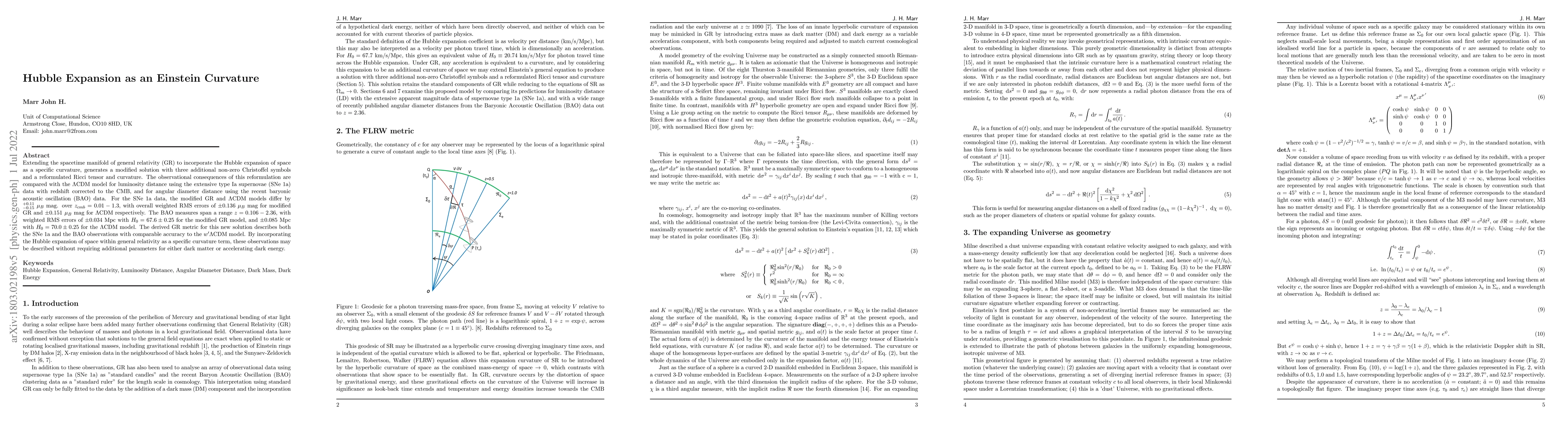 Thumbnail for Hubble Expansion as an Einstein Curvature