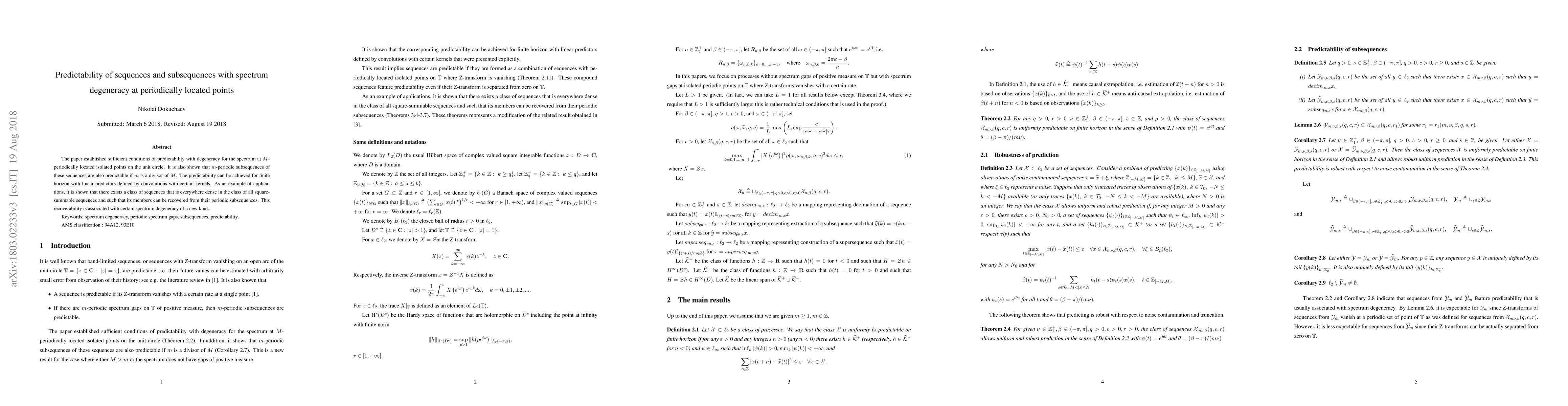 Thumbnail for Predictability of sequences and subsequences with spectrum degeneracy at
  periodically located points
