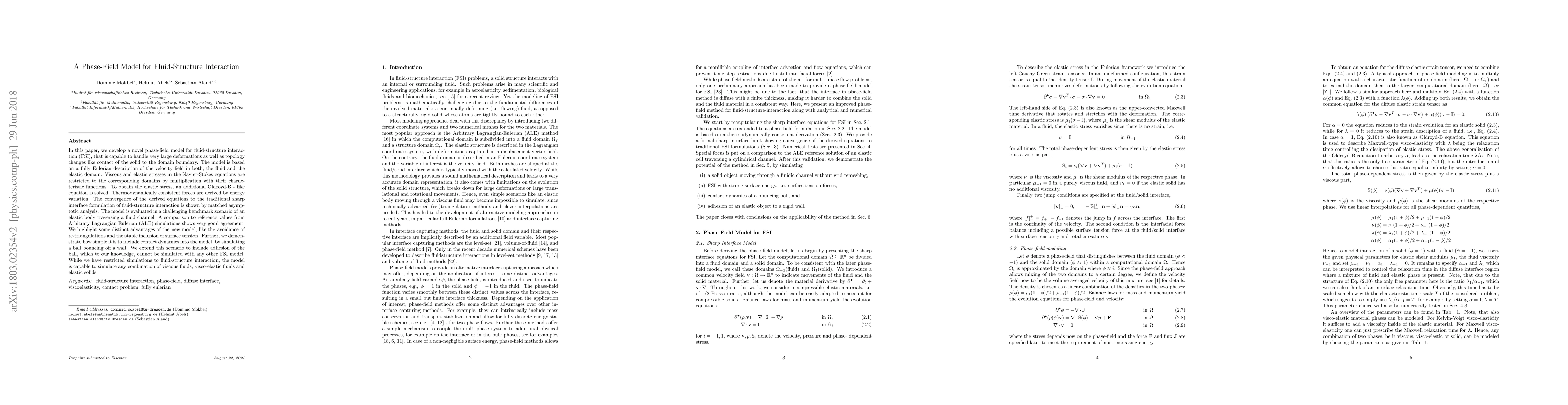 Thumbnail for A Phase-Field Model for Fluid-Structure-Interaction