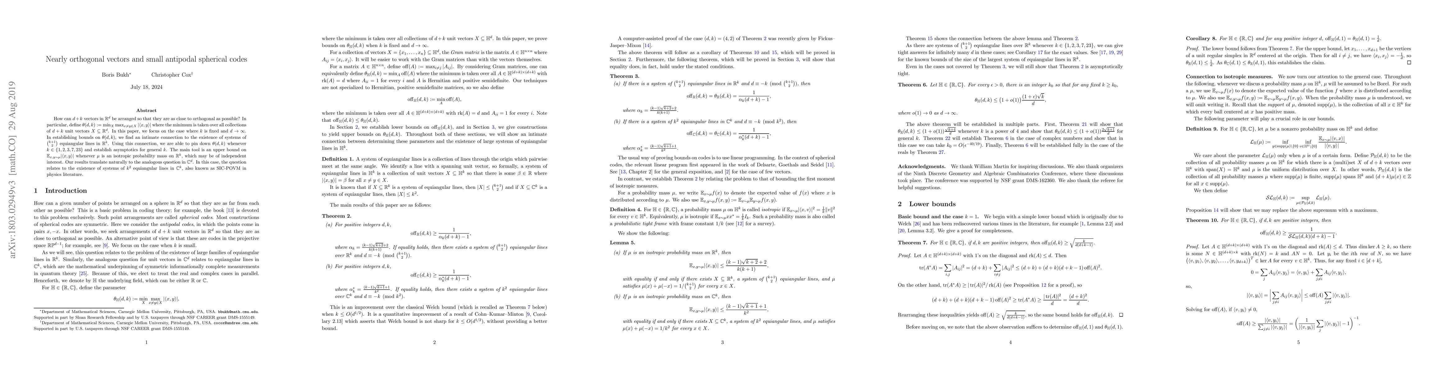 Thumbnail for Nearly orthogonal vectors and small antipodal spherical codes