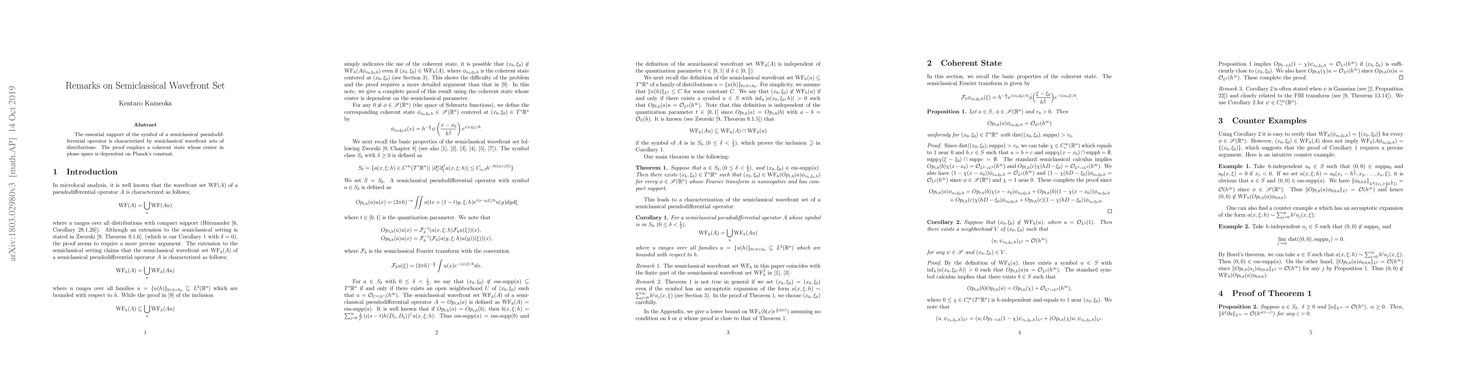 Thumbnail for Remarks on semiclassical wavefront set