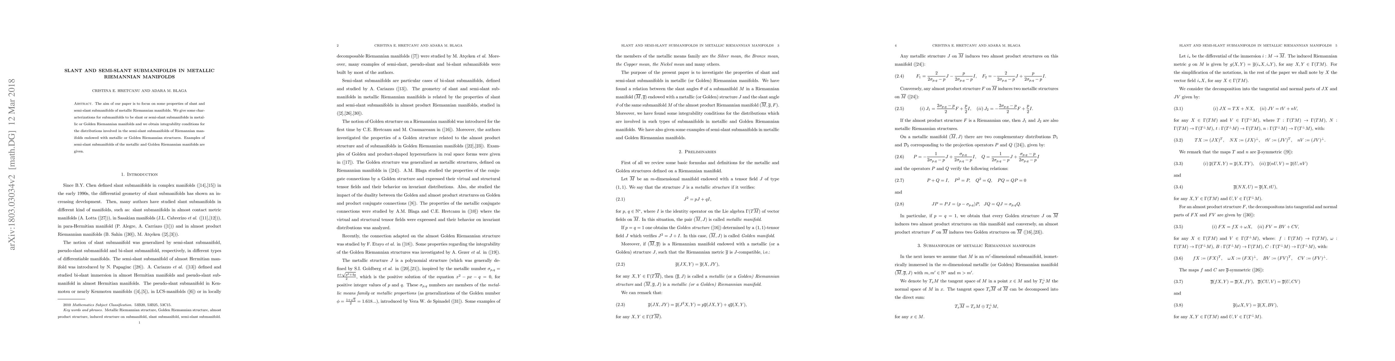 Thumbnail for Slant and semi-slant submanifolds in metallic Riemannian manifolds