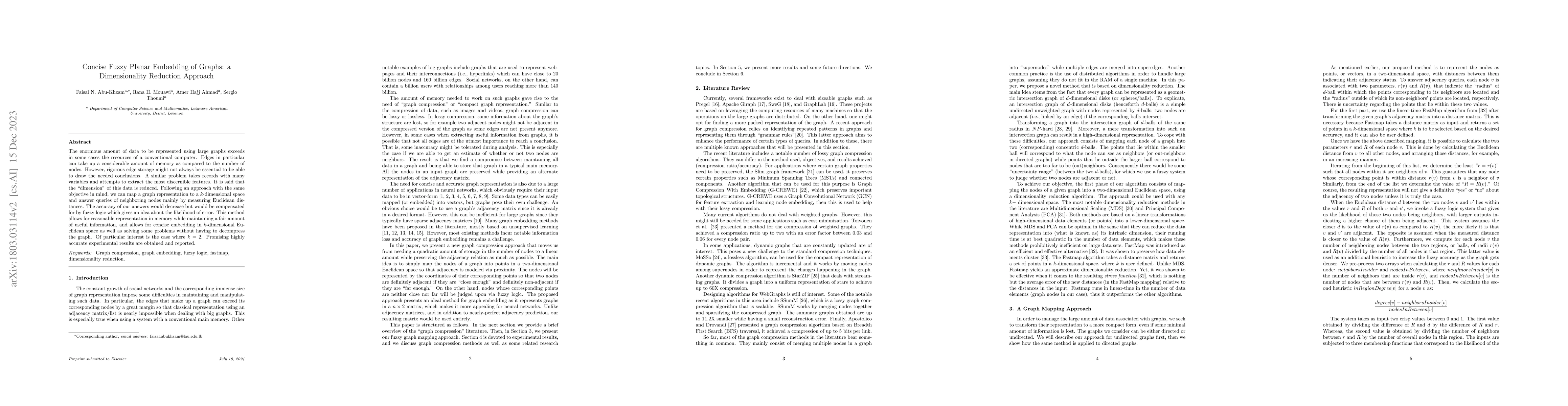 Thumbnail for Concise Fuzzy Planar Embedding of Graphs: a Dimensionality Reduction
  Approach