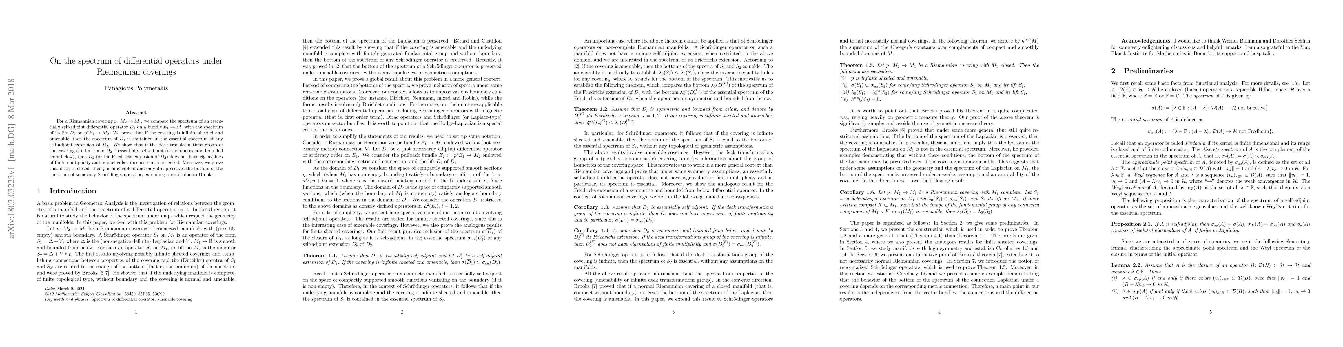 Thumbnail for On the spectrum of differential operators under Riemannian coverings