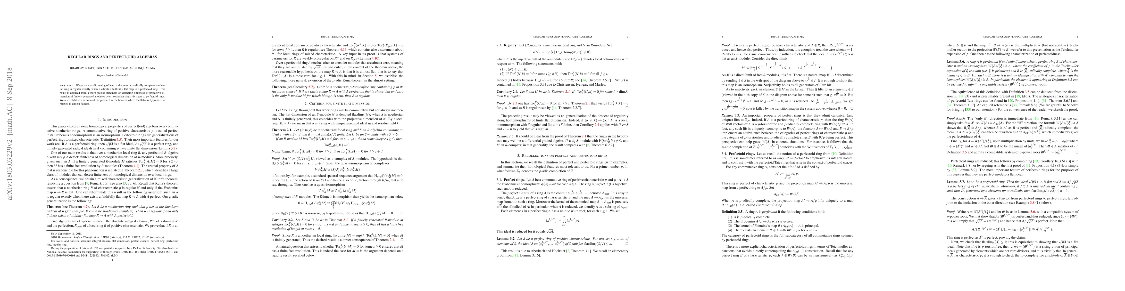 Thumbnail for Regular rings and perfect(oid) algebras