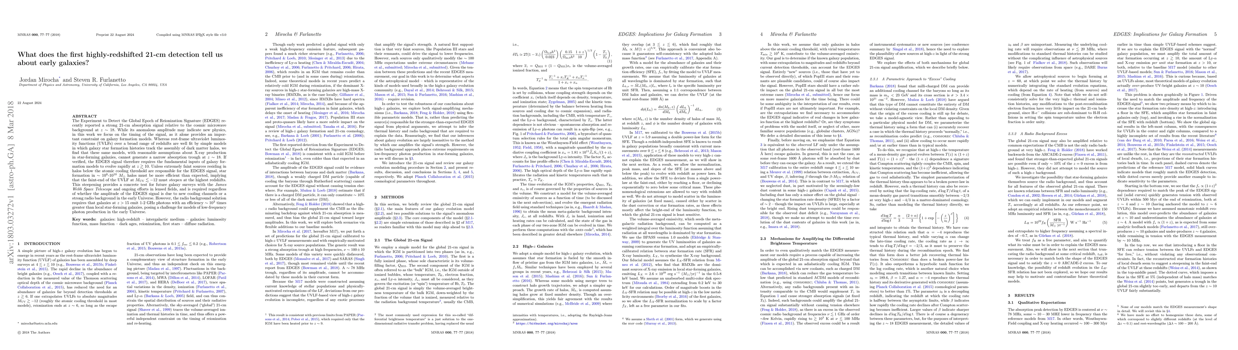 Thumbnail for What does the first highly-redshifted 21-cm detection tell us about
  early galaxies?