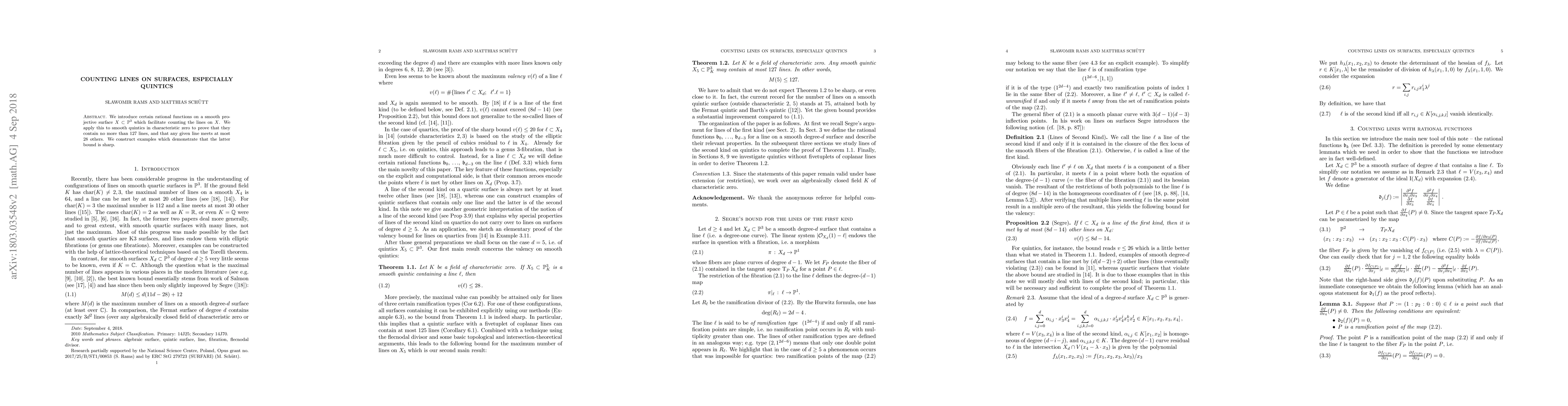 Thumbnail for Counting lines on surfaces, especially quintics