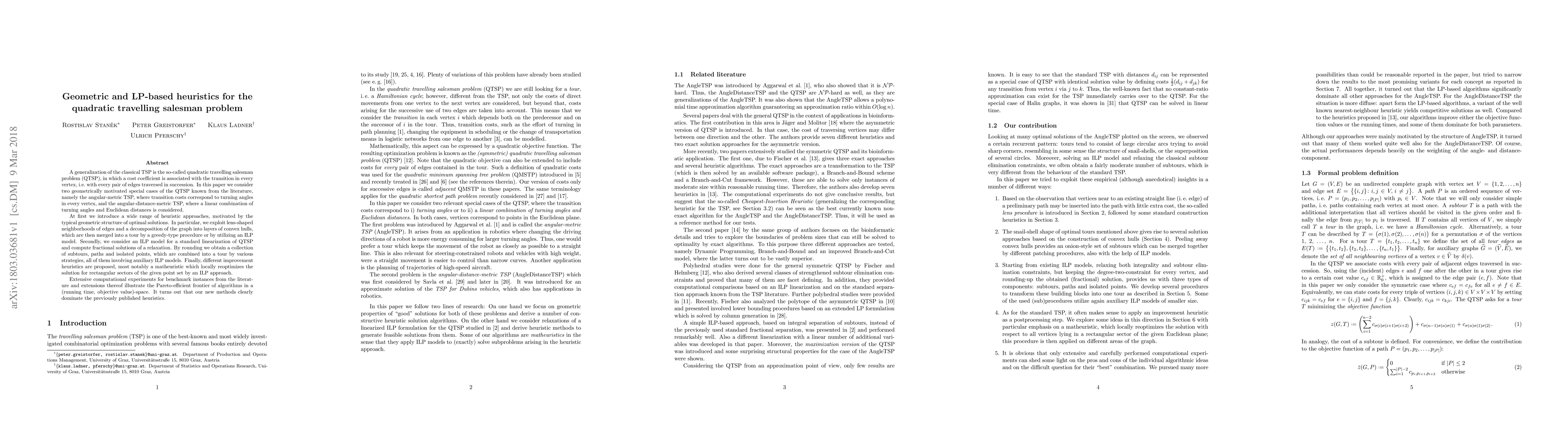 Thumbnail for Geometric and LP-based heuristics for the quadratic travelling salesman
  problem