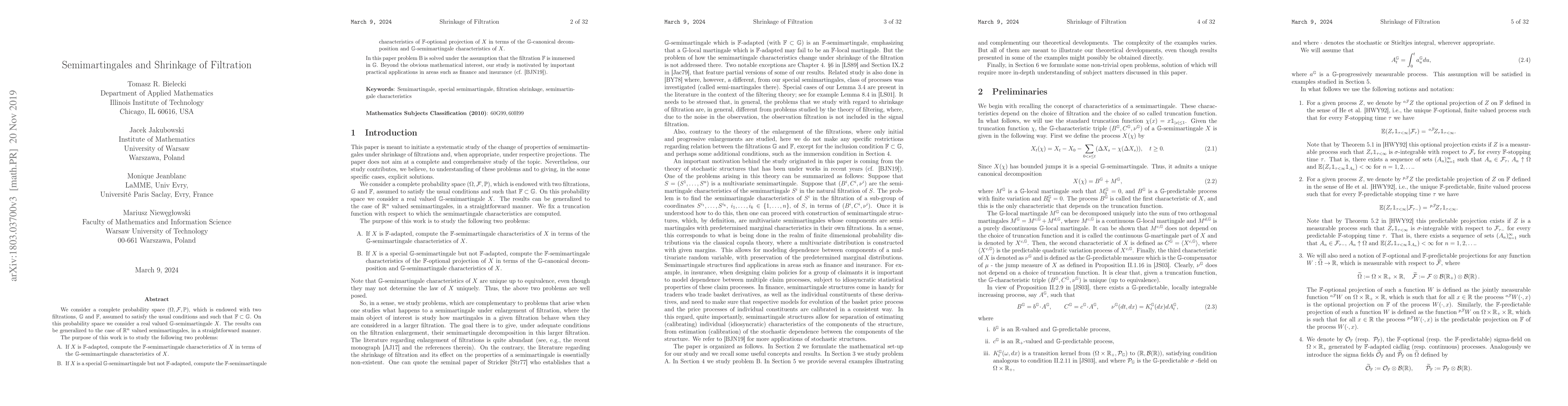 Thumbnail for Semimartingales and Shrinkage of Filtration