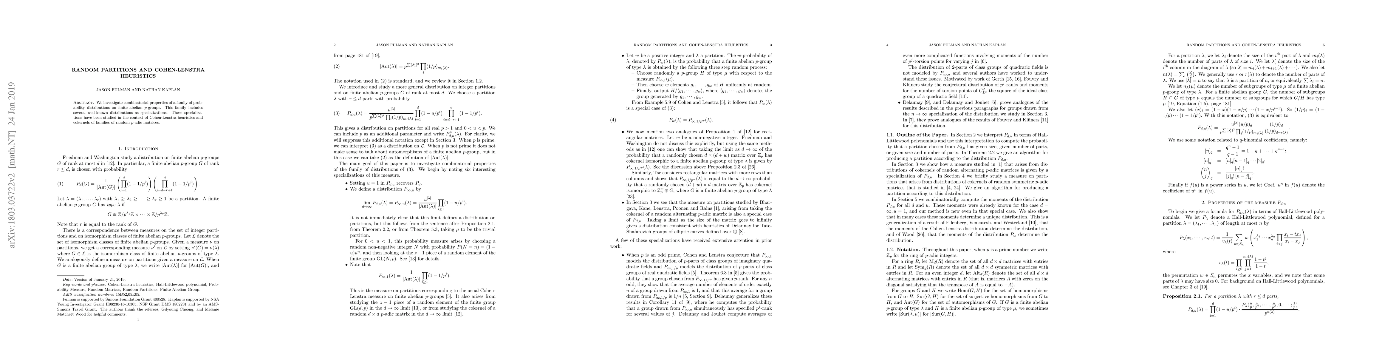 Thumbnail for Random Partitions and Cohen-Lenstra Heuristics