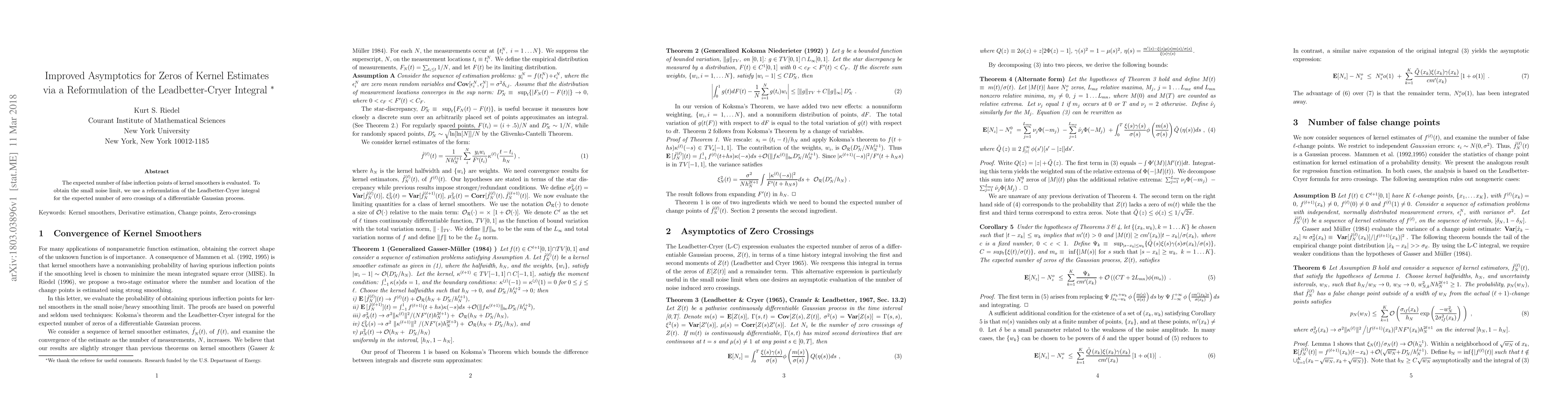 Thumbnail for Improved Asymptotics for Zeros of Kernel Estimates via a Reformulation
  of the Leadbetter-Cryer Integral