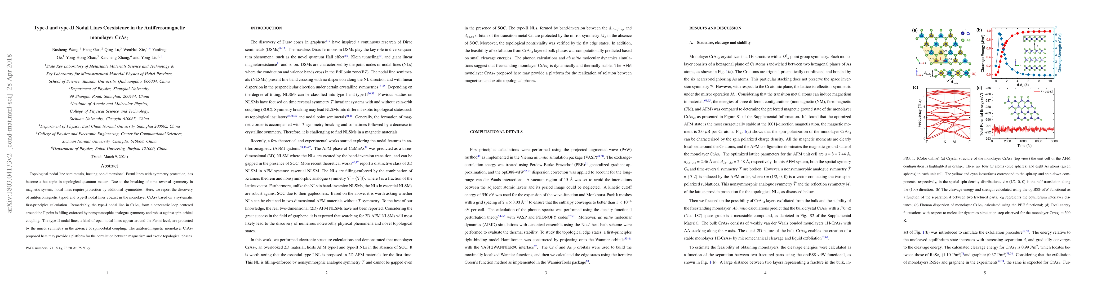 Thumbnail for Type-I and type-II Nodal Lines Coexistence in the Antiferromagnetic
  monolayer CrAs$_{2}$
