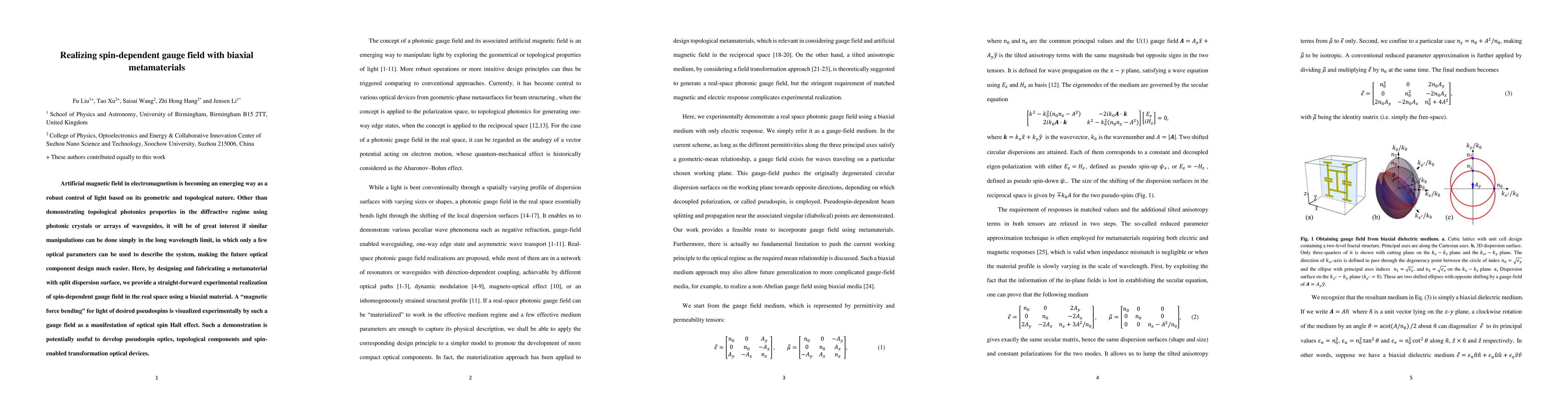 Thumbnail for Realizing spin-dependent gauge field with biaxial metamaterials