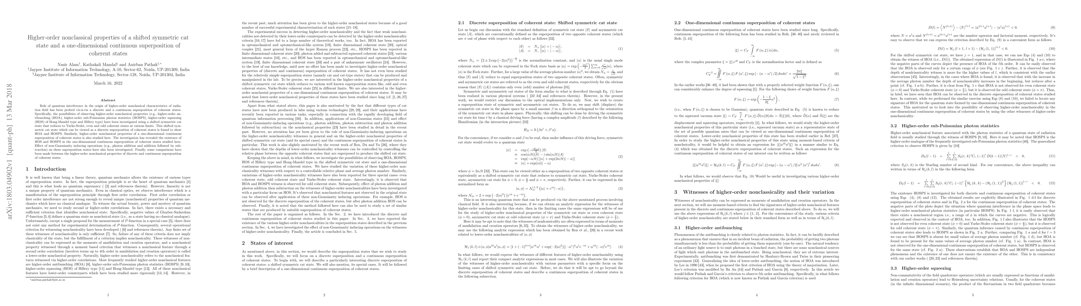 Thumbnail for Higher-order nonclassical properties of a shifted symmetric cat state
  and a one-dimensional continuous superposition of coherent states