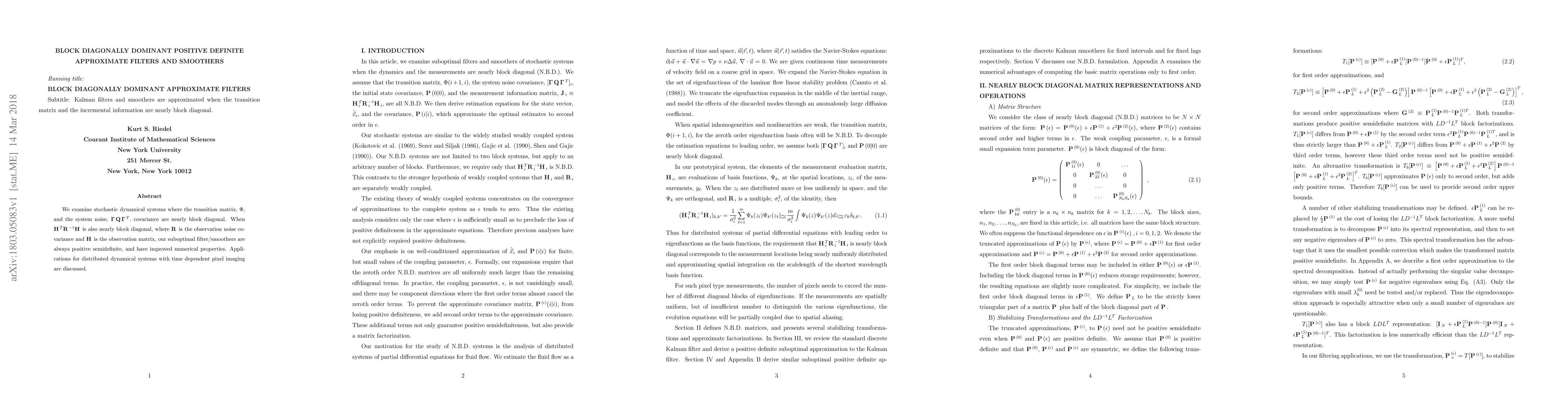 Thumbnail for Block Diagonally Dominant Positive Definite Sub-optimal Filters and
  Smoothers