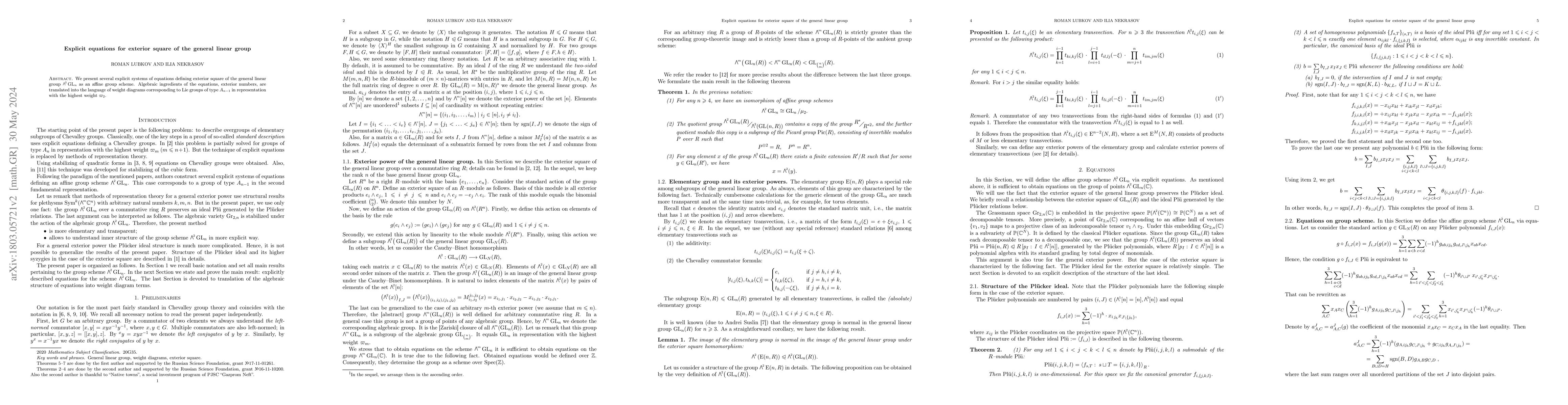 Thumbnail for Explicit equations for exterior square of the general linear group