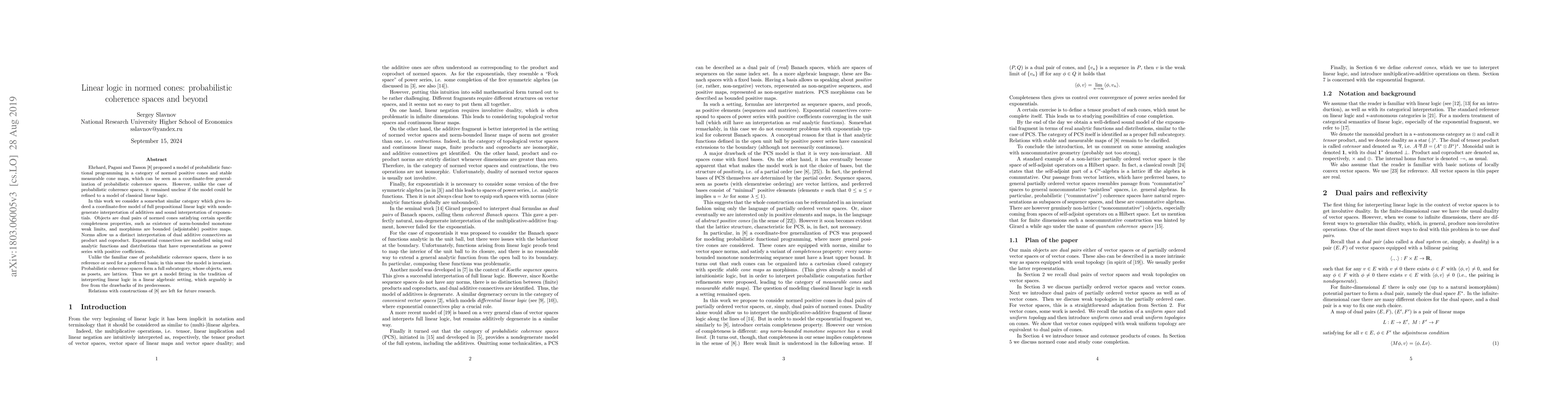 Thumbnail for Linear logic in normed cones: probabilistic coherence spaces and beyond
