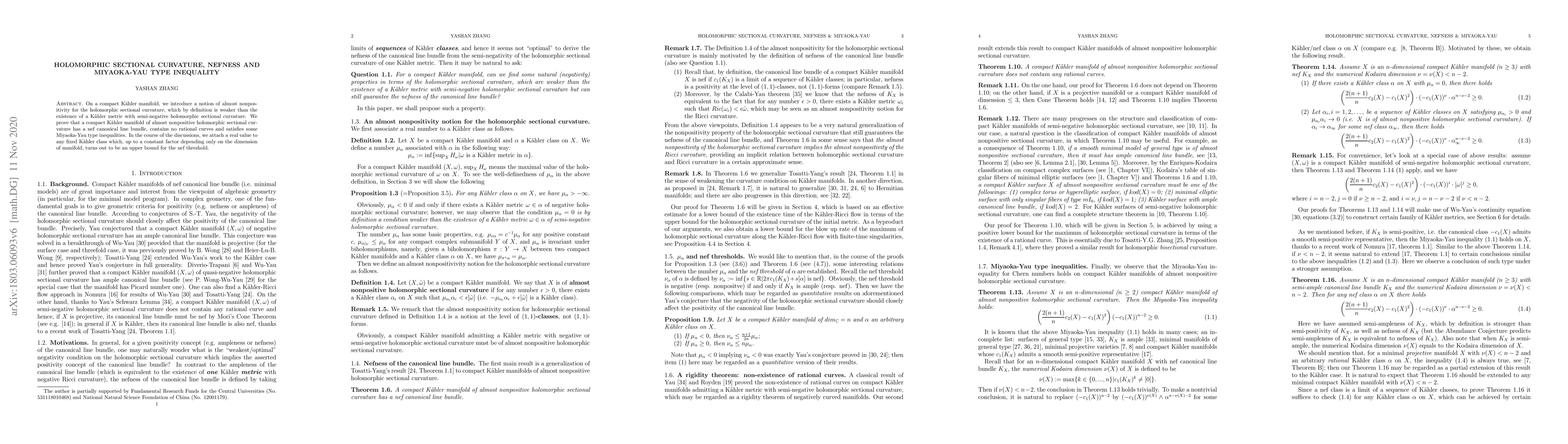 Thumbnail for Holomorphic sectional curvature, nefness and Miyaoka-Yau type inequality