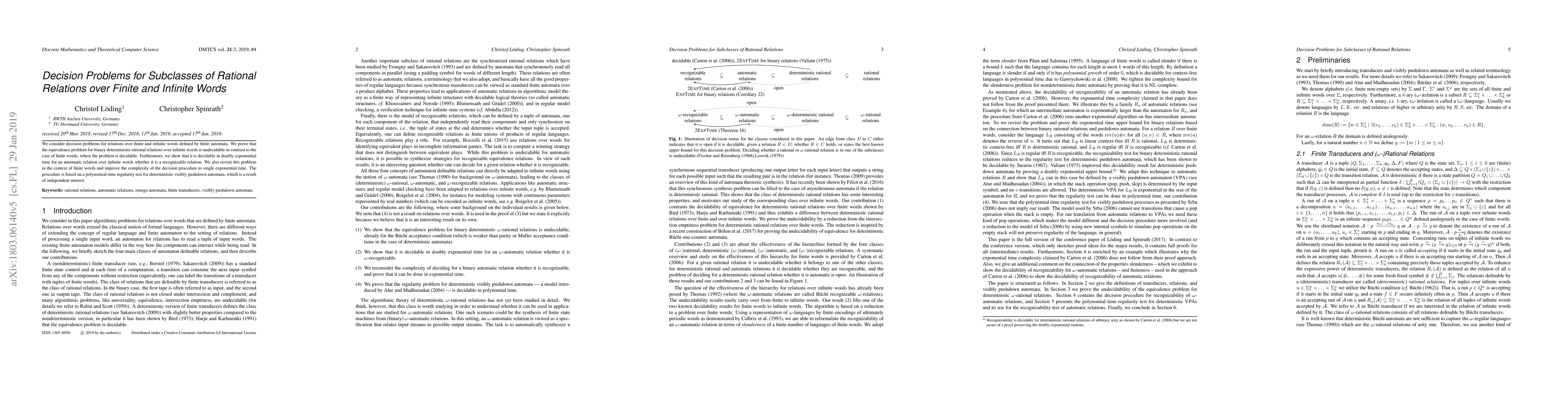 Thumbnail for Decision Problems for Subclasses of Rational Relations over Finite and
  Infinite Words
