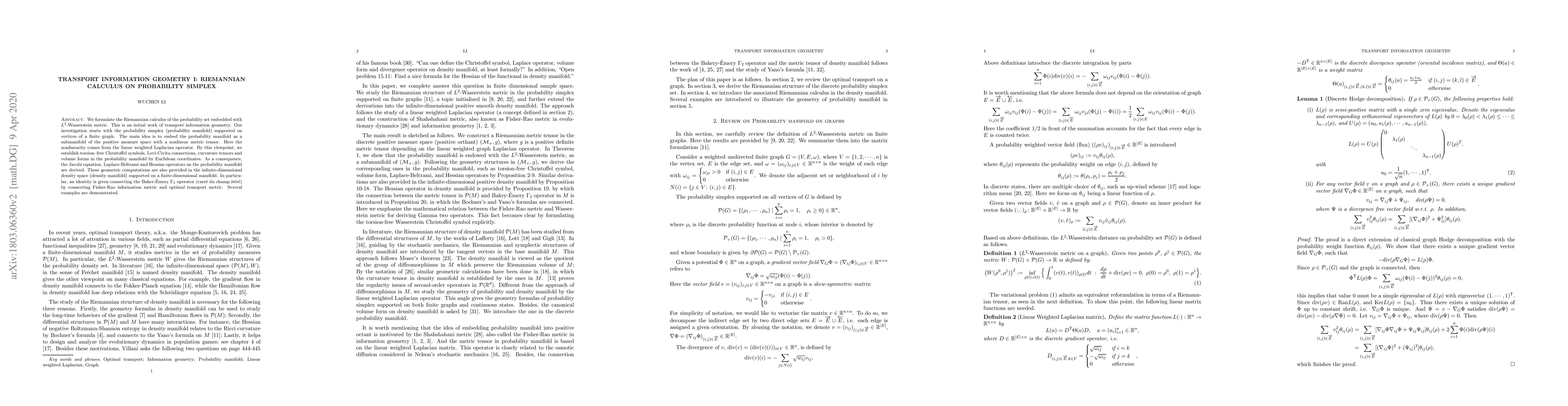 Thumbnail for Transport information geometry I: Riemannian calculus on probability
  simplex