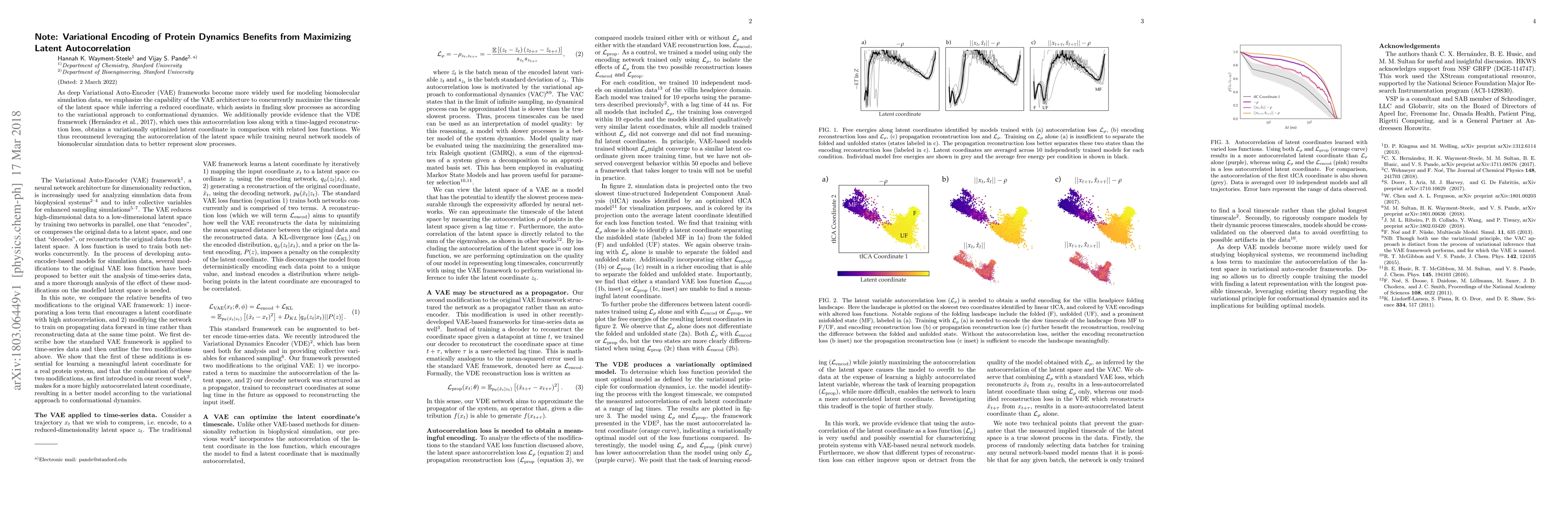 Thumbnail for Note: Variational Encoding of Protein Dynamics Benefits from Maximizing
  Latent Autocorrelation